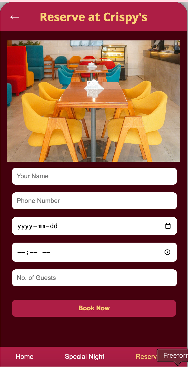 Family of Eateries mobile prototype screen showing another brand state