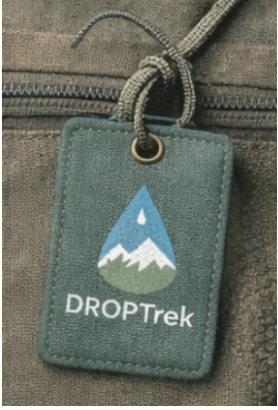 DropTrek sewn label close-up on garment edge